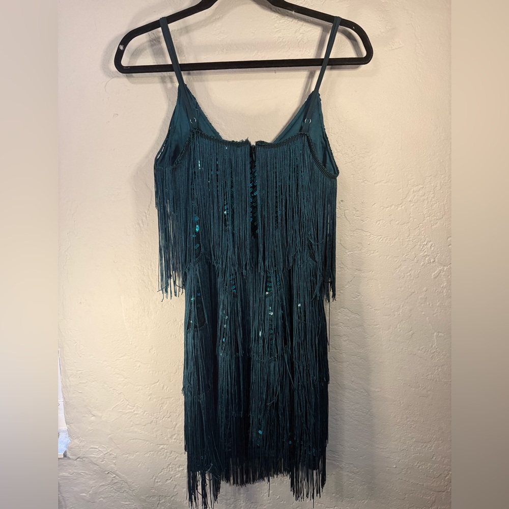 Lulu's Get in the Groove Emerald Green Sequin Fringe Bodycon Dress Size Medium - Picture 9 of 11